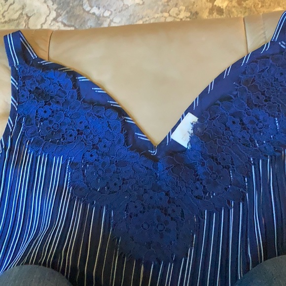 Chico’s blue and white stripe tank with ruffles. - Picture 6 of 8